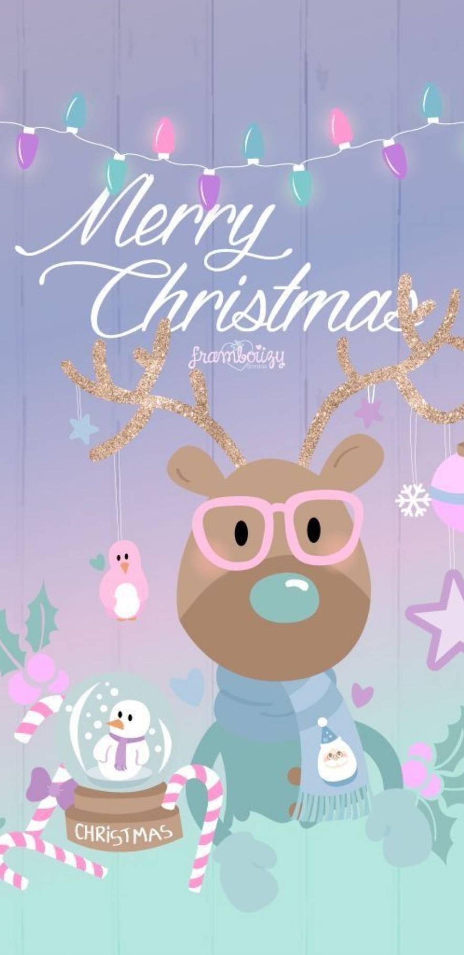 Merry christmas wallpaper with a reindeer wearing glasses and a scarf (christmas, navidad)