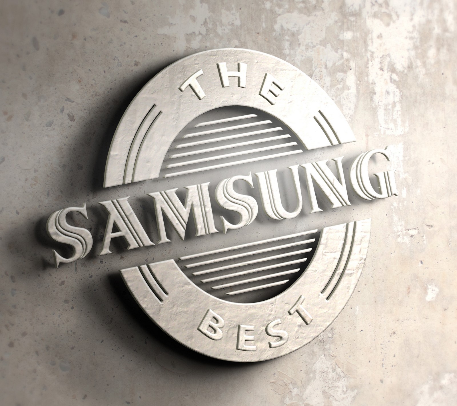 Close-up de uma placa de metal em uma parede com um logotipo (melhor, galáxia, logotipo, samsung)