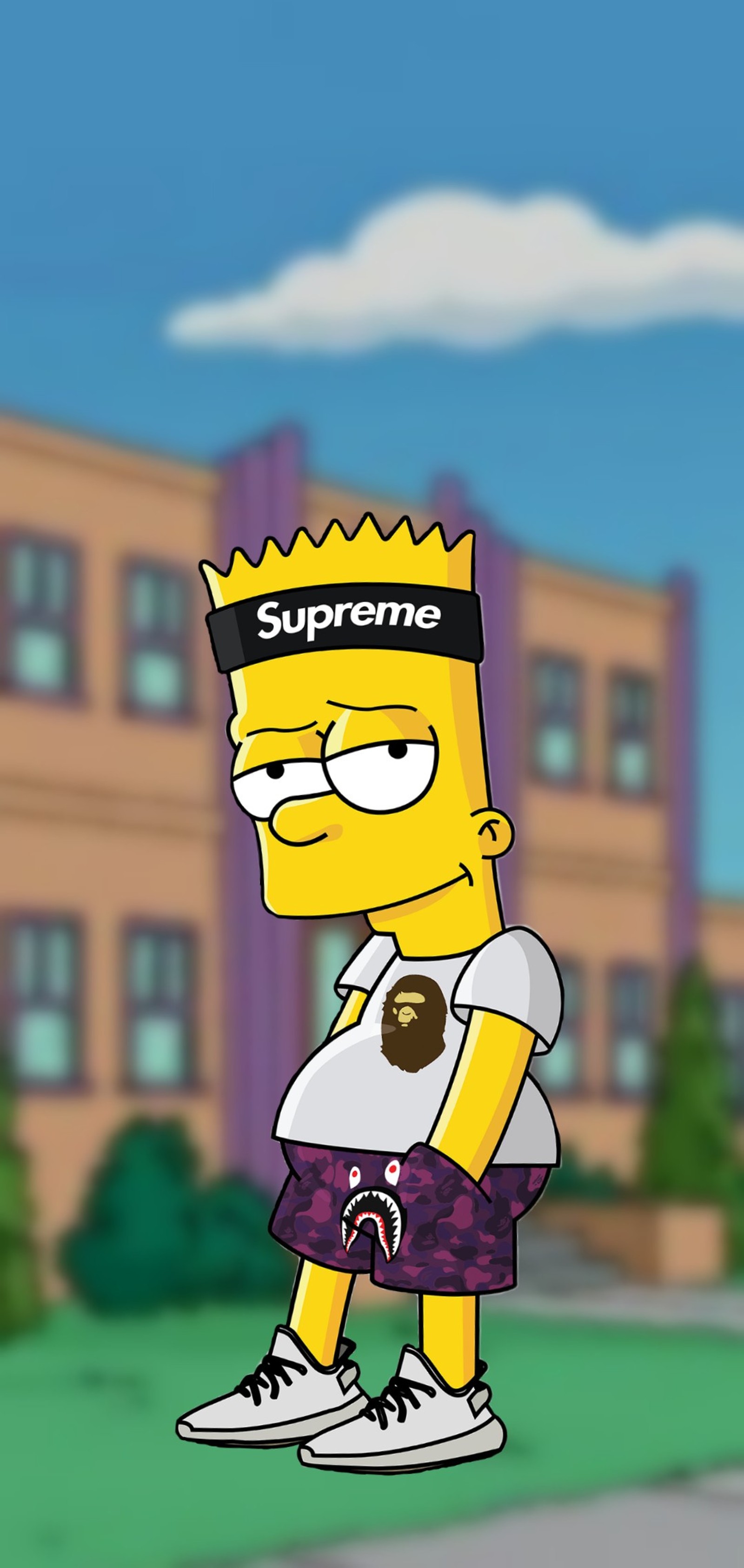 Un dessin animé d'un homme avec une barbe et une chemise (2020, bart simpson, école, simpson, supreme)