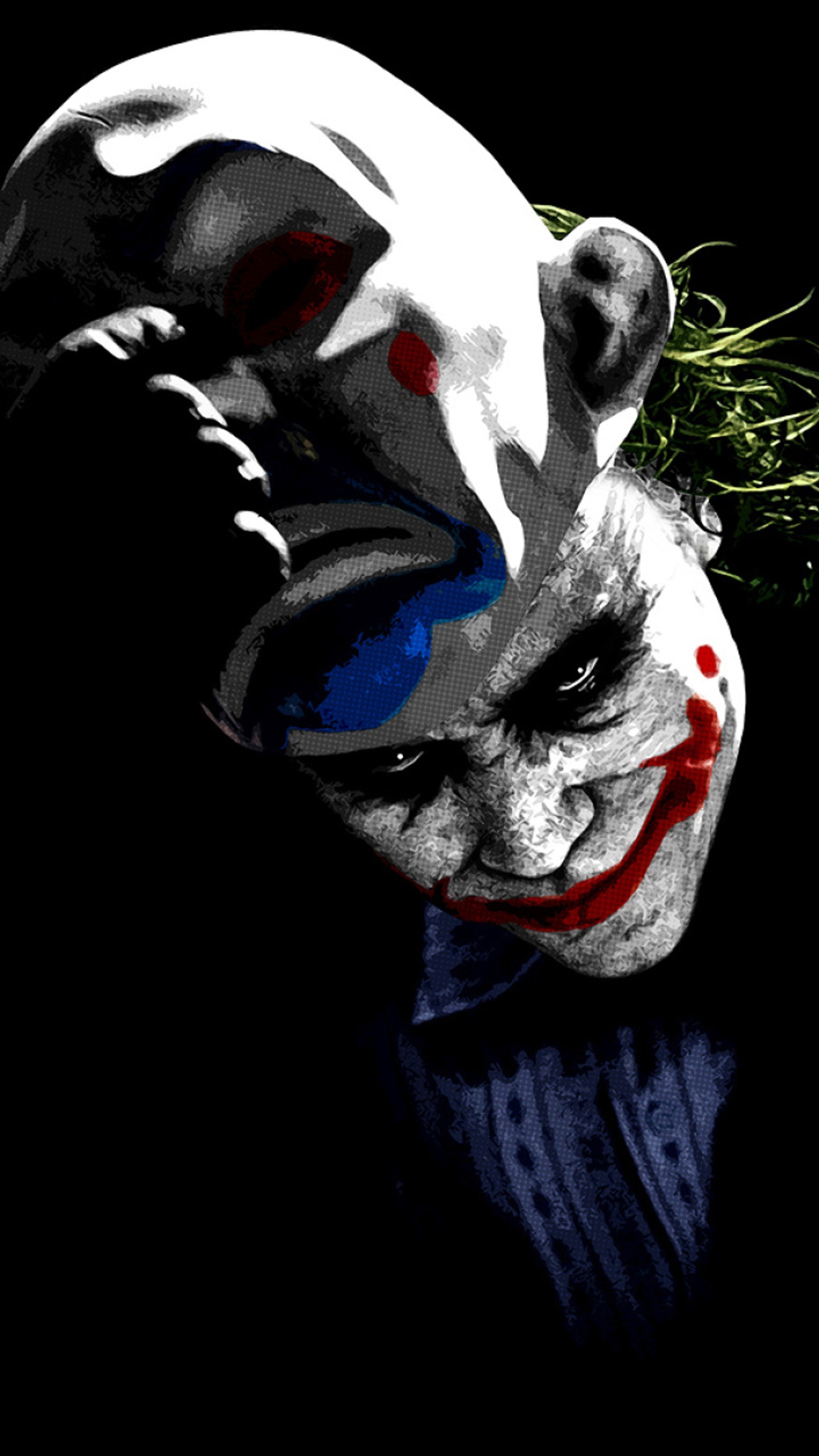 Masque de joker avec de la peinture rouge et bleue (joker, batman, hd joker, jokerhd, méchant)