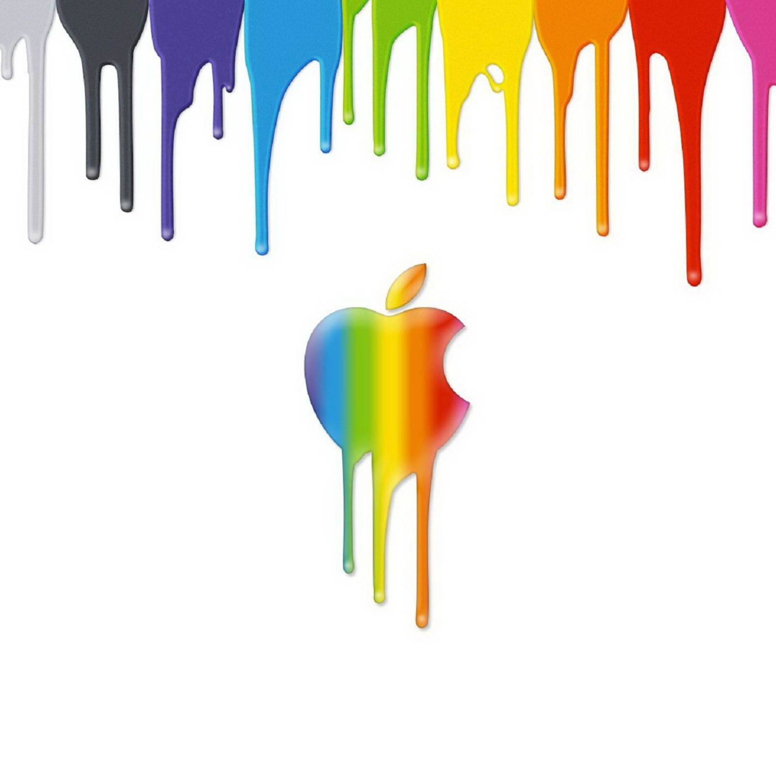 There are many different colors of paint on the apple logo (apple, paint)