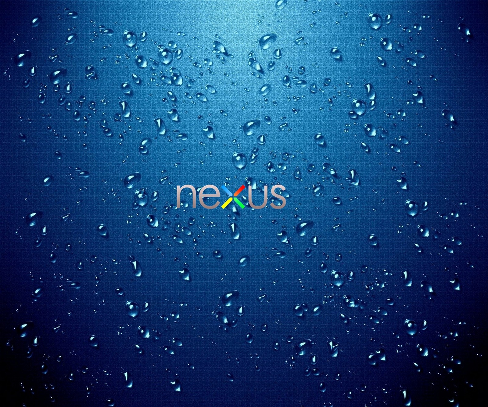 Un primer plano de gotas de agua sobre una superficie azul con la palabra nexus (azul, gotas, logotipo)