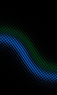 Abstract Mosaic Waves in Blue and Green on Black Background