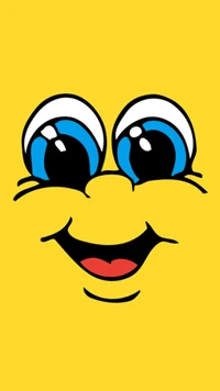 Cheerful yellow character with large blue eyes and a smiling mouth.