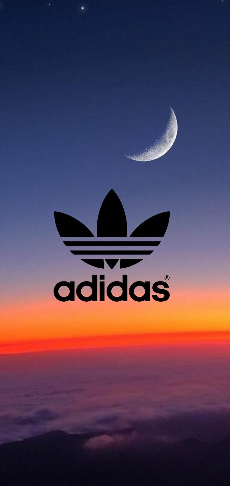 Логотип adidas на фоне заката с луной (природа, луна, nike, обои, iphone)