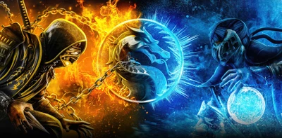 Epos Duell zwischen Scorpion und Sub-Zero auf einem beeindruckenden Mortal Kombat Filmplakat.