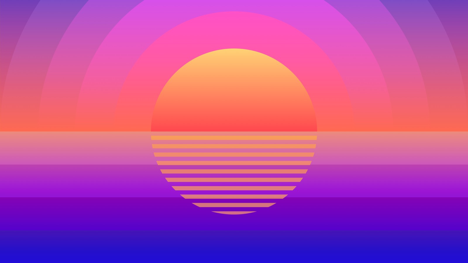 A sunset with a rainbow colored background and a sun in the middle (summer, sunset, pop art, 5k, reflection)