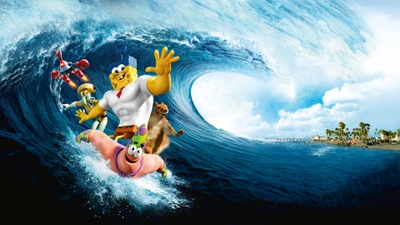 Aventura animada de surf com Bob Esponja e amigos