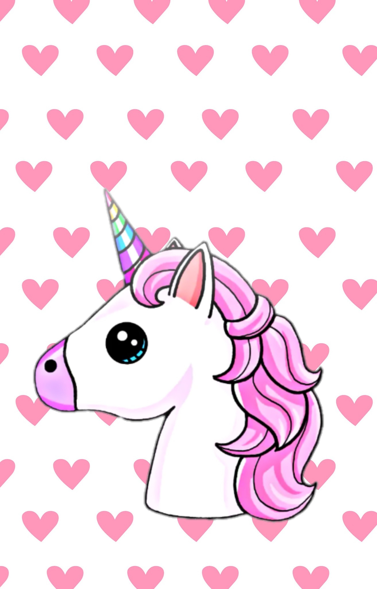 Un primer plano de la cabeza de un unicornio con una melena rosa y un patrón de corazones (rosa, melena, gráfico prediseñado, línea, diseño)