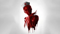 Haunting Nurse Figure in Blood-Red