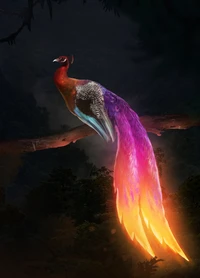 Mythical Peacock with Vibrant Tail in Enchanted Forest