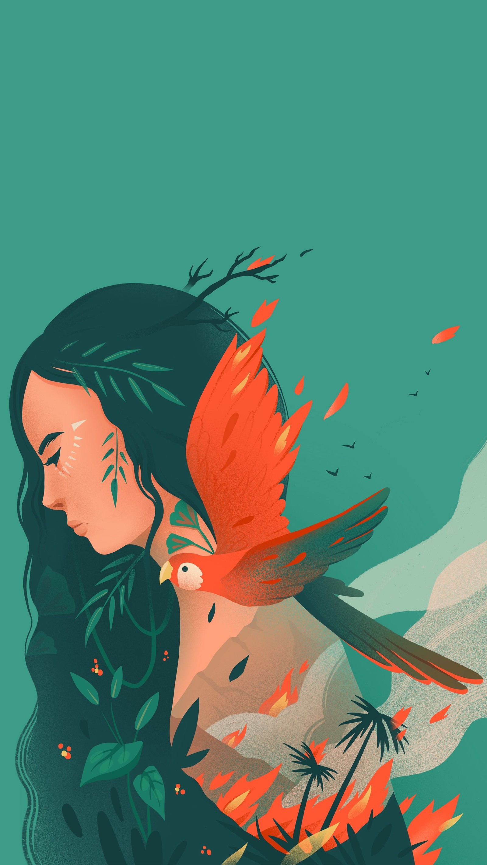 Illustration d'une femme avec un oiseau sur son épaule (cartoon, affiche, art, arts visuels, chanson)