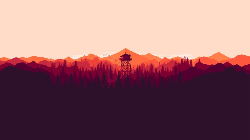 Силуэт башни посреди горного хребта (пожарная охрана, firewatch, горные образования, гора, оранжевый)