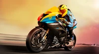 Dynamischer Superbike-Rennfahrer in Aktion auf einem Custom-Motorrad