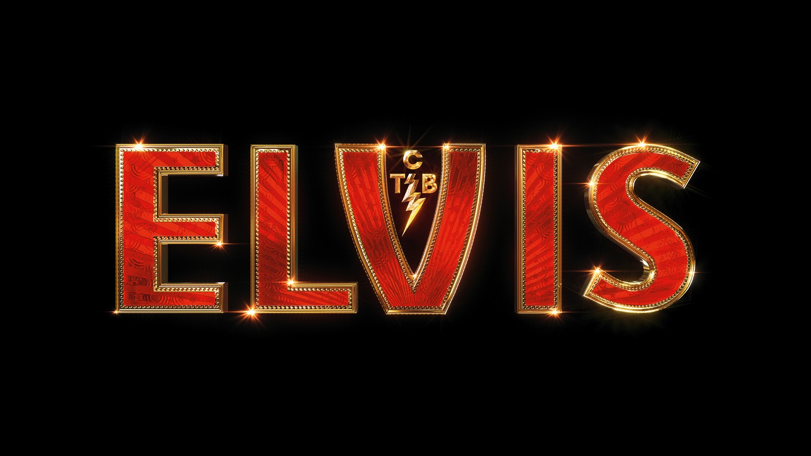 Le nom d'elvis presley en lettres dorées sur fond noir (elvis presley, tcb band, films 2022, arrière plan noir, noir foncé)