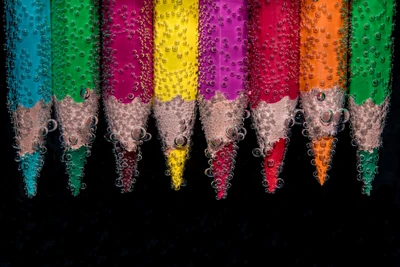 crayons, bulles, coloré, sous leau, crayons de couleur