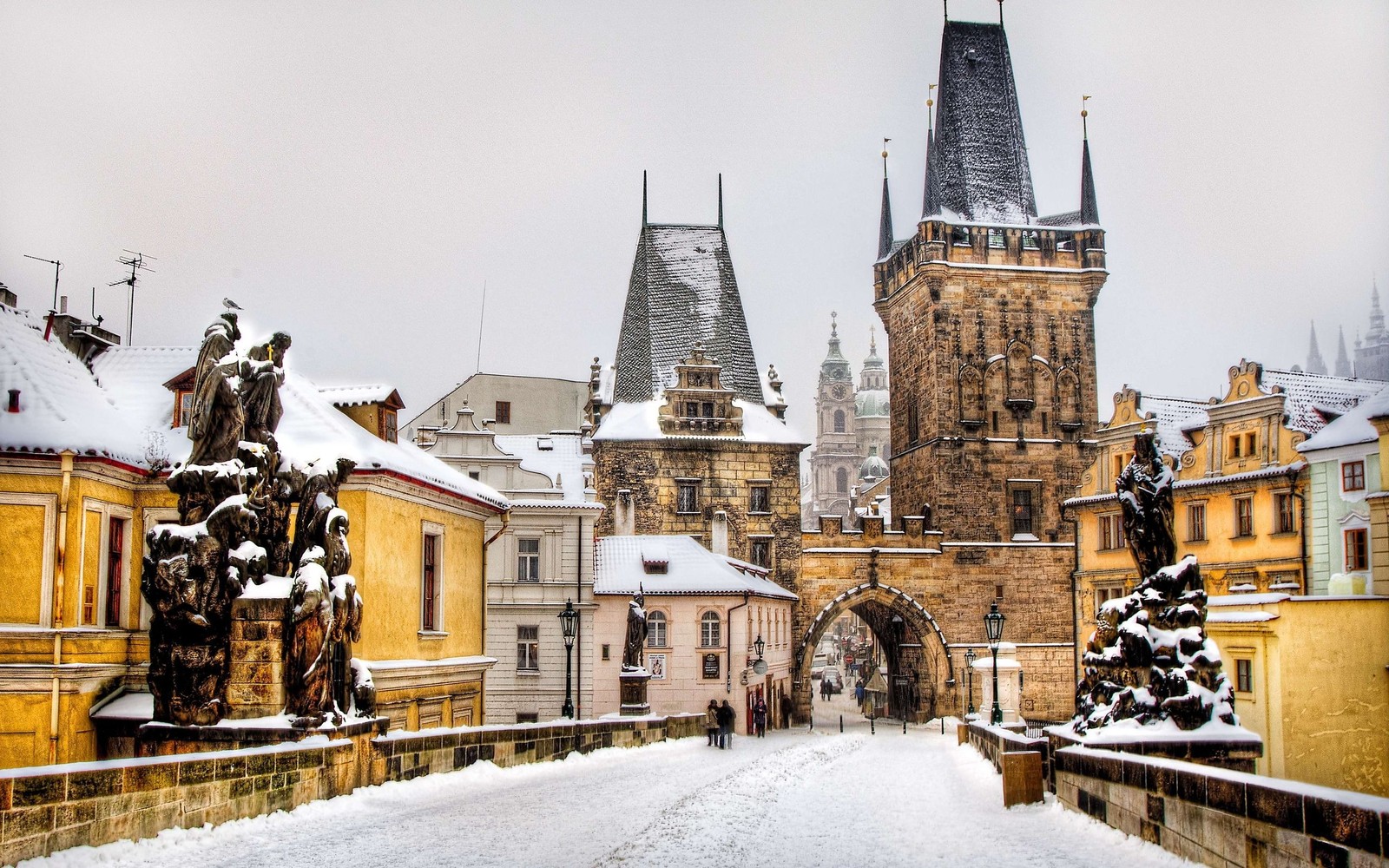 Скачать обои карлов мост, charles bridge, мост, снег, зима