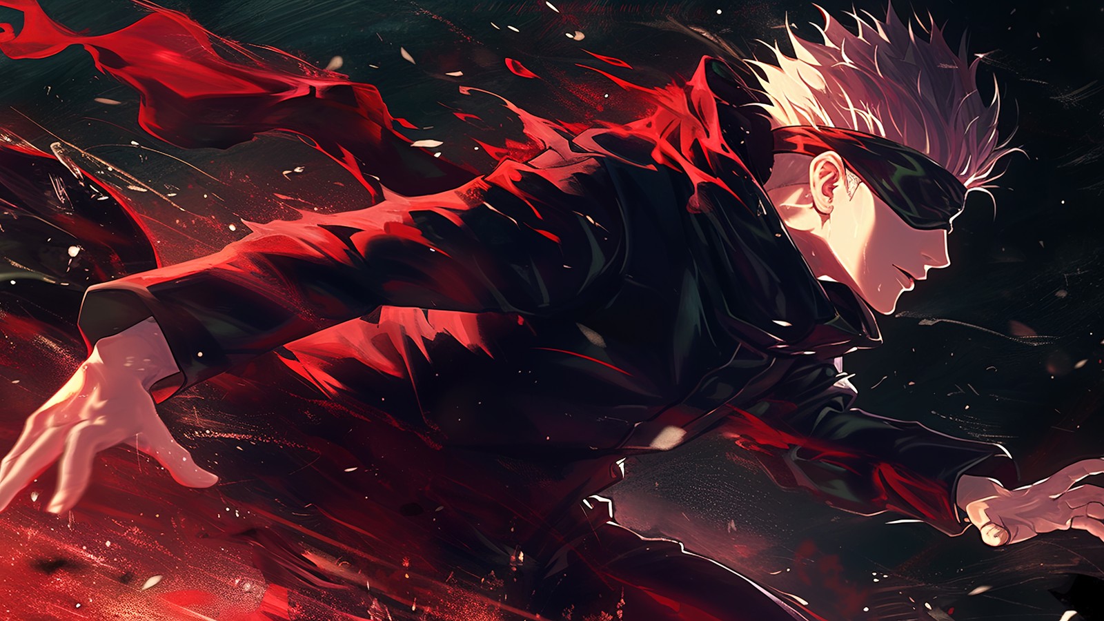 Anime, chico, rojo, negro, ojos, cabello, ojos rojos, cabello rojo (satoru gojo, arte de ia, ai art, jujutsu kaisen, 5k)