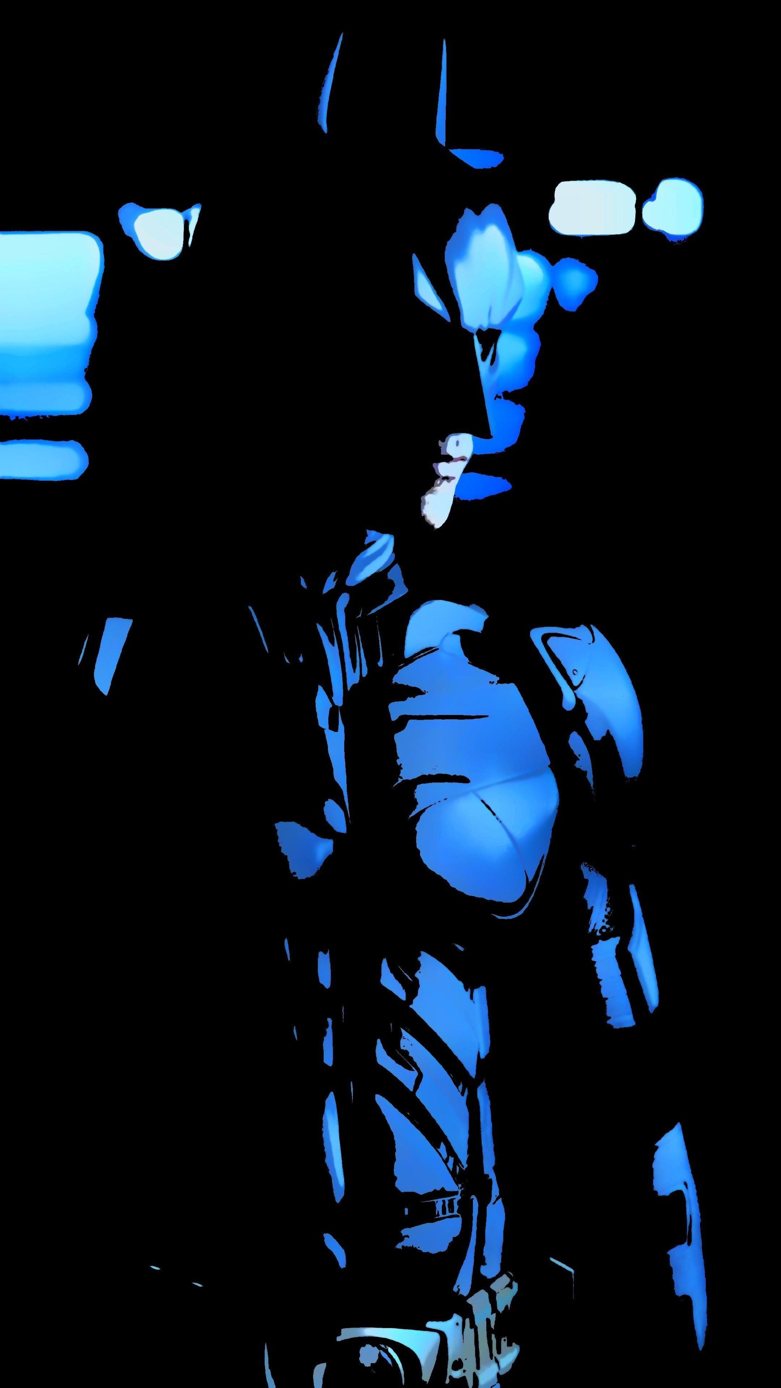 Batman in the dark with a blue light (darkness, batman, joker, penguin, two face)