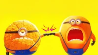 Minions en action : Excitation pour Moi, Moche et Méchant 4 sur un fond jaune vibrant