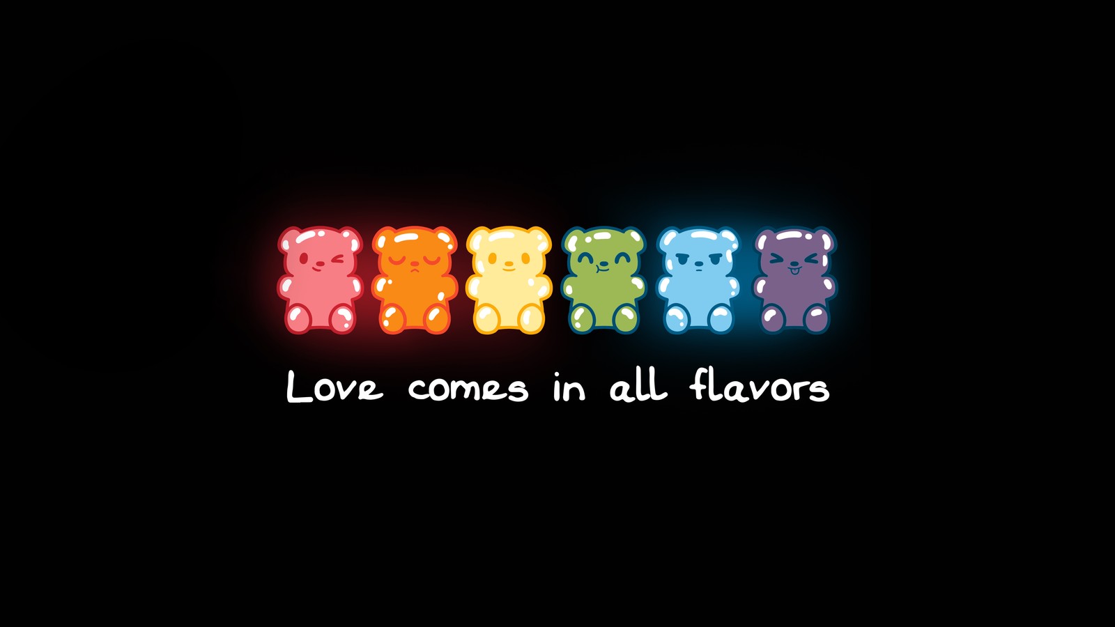 Hay un letrero de neón que dice 'el amor viene en todos los sabores' (jelly bears, oso de goma, fondo negro, citas de amor, 5k)