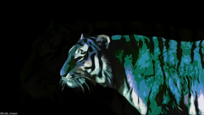 Electric Blue Tiger in Darkness: A Fusion of Art and Nature