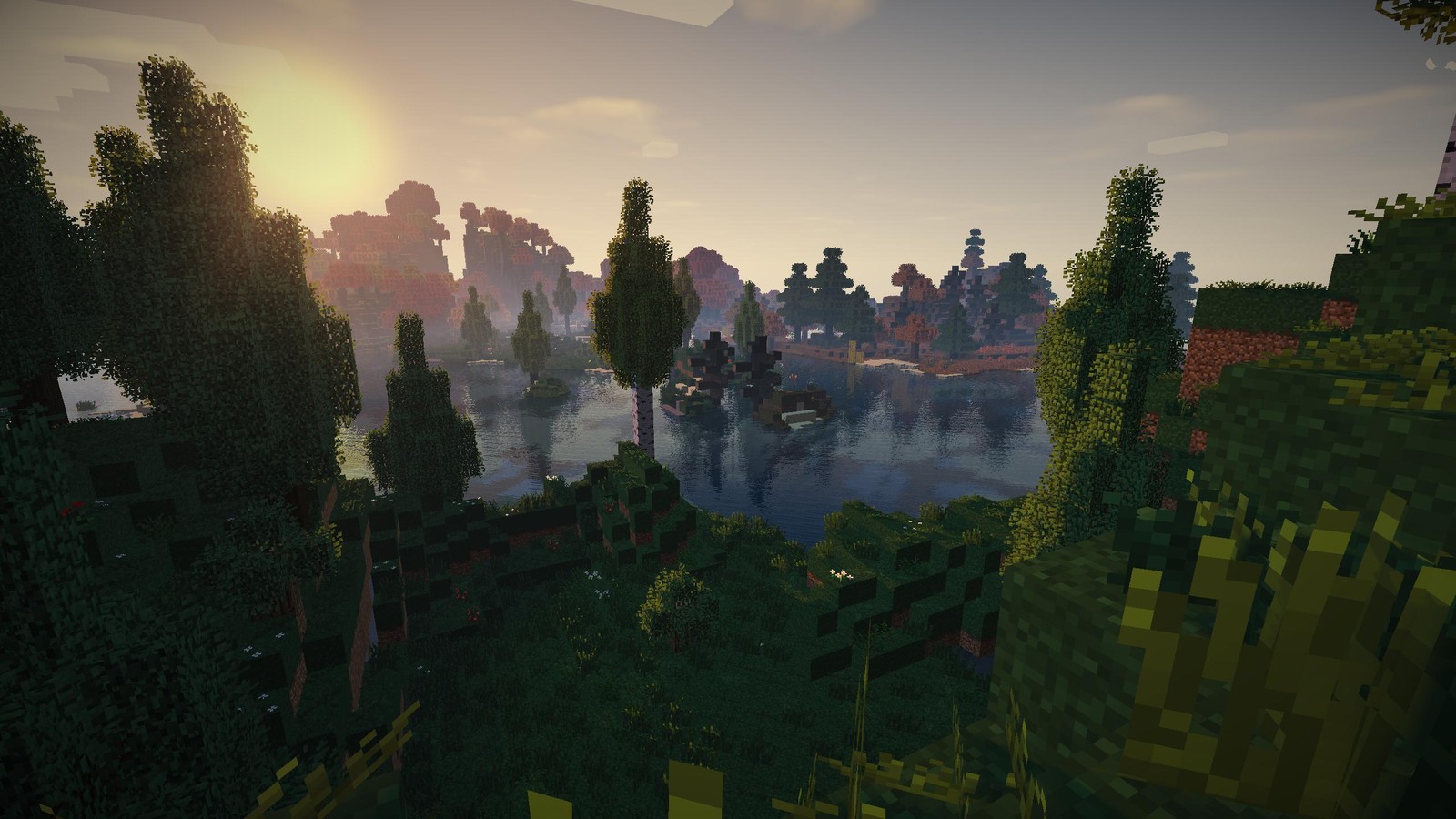 Une vue d'un petit village au milieu d'une forêt (nature, minecraft, youtube, végétation, biome)