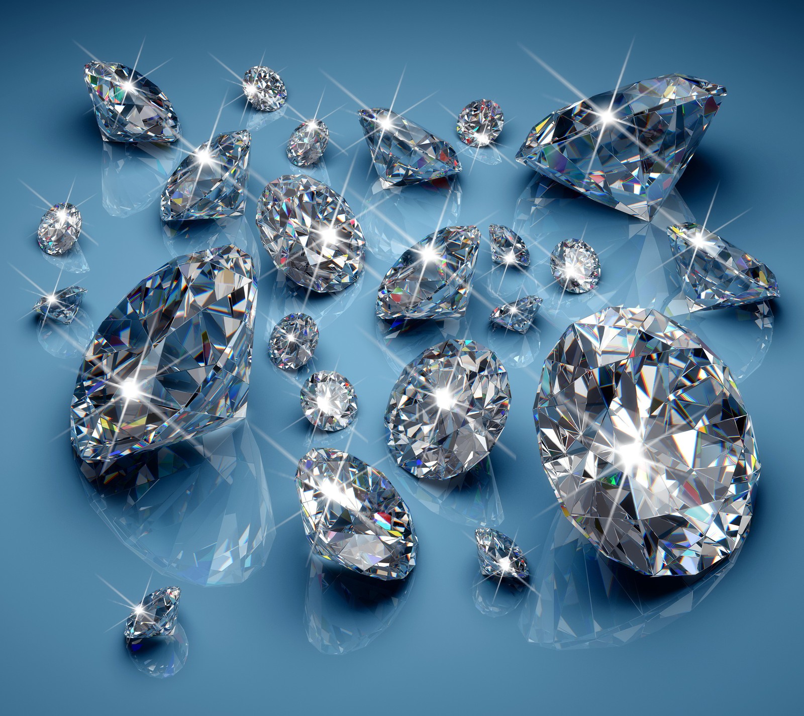 A group of diamonds on a blue background (design, diamonds)