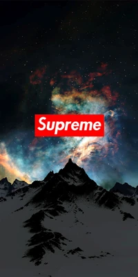 Majestic mountain silhouette against a cosmic backdrop with "Supreme" prominently displayed.