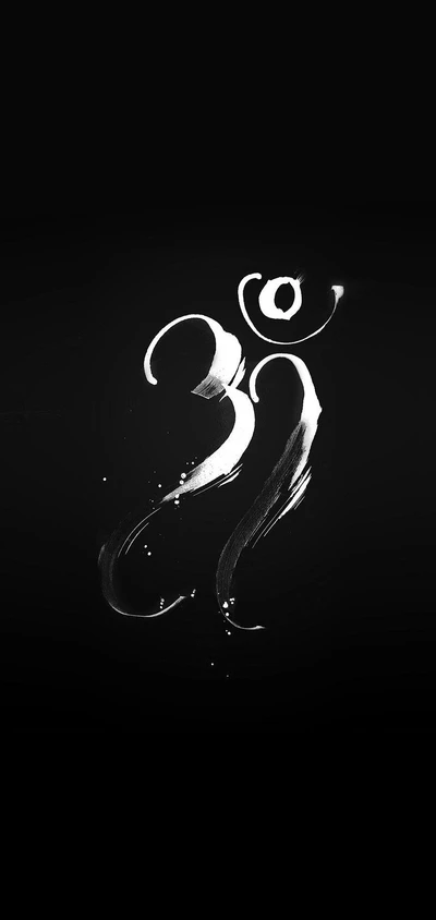 Fond noir avec un design artistique élégant du symbole 'Om