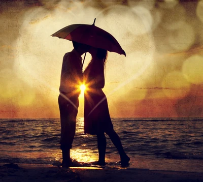 Abrazo Romántico al Atardecer: Amor en la Playa