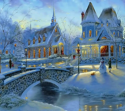 christmas, eve, house, snow, winter