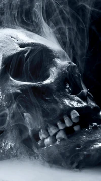 skull, smoke, white wallpaper