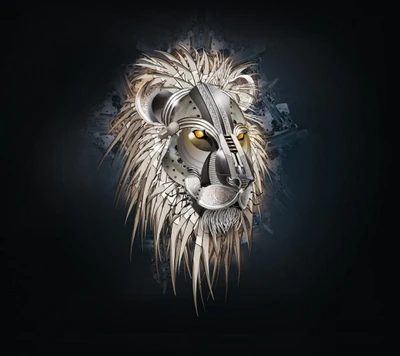 Futuristic Lion Head Art with Mechanical Elements