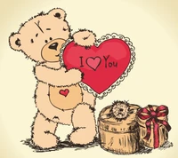 Adorable Teddy Bear Holding Heart with Gifts