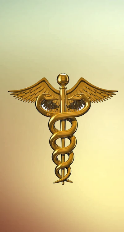 Symbole du Caducée : Un bâton ailé avec des serpents, représentant la médecine et la guérison