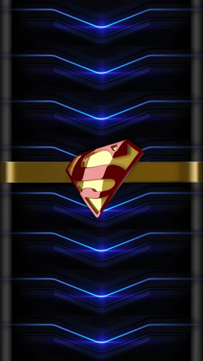 Neon Superman Emblem on Futuristic Edge Background