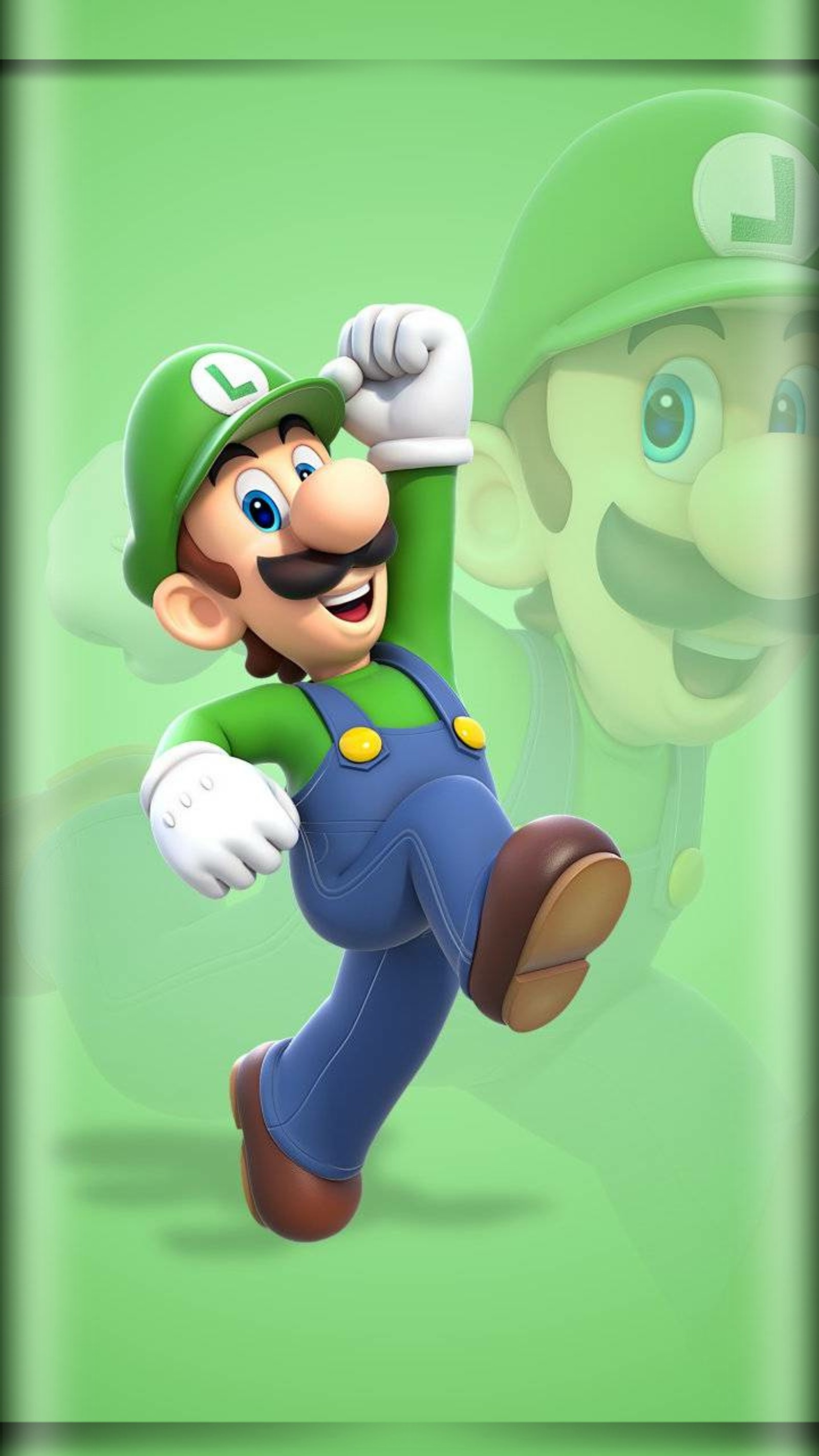 Luigi está corriendo con un sombrero verde y una camisa verde (borde, juegos, luigi, mario, hongos)