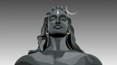 Minimalistischer Adiyogi: Lord Shiva mit Halbmond und drittem Auge