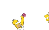 Homer Simpson tend les bras joyeusement vers un donut pendant que Bart Simpson regarde.