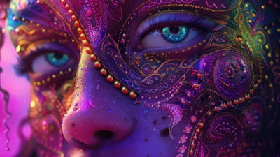 Enchanting Eyes Behind a Vividly Decorated Mask