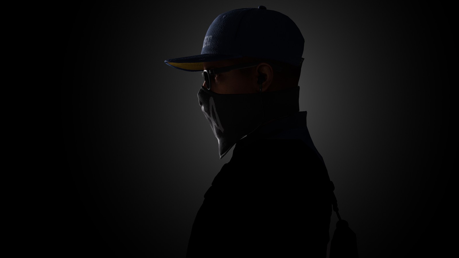 Un homme arabe portant un chapeau bleu et une veste noire (marcus holloway, watch dogs 2, arrière plan sombre, 5k, 8k)