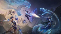 Epic Clash of Champions in League of Legends: Lux, Ezreal, Amumu, Kindred, and Lissandra Unite