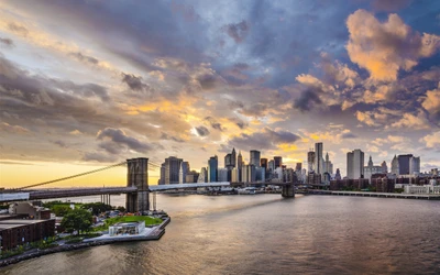 brooklyn bridge, manhattan bridge, cityscape, city, skyline