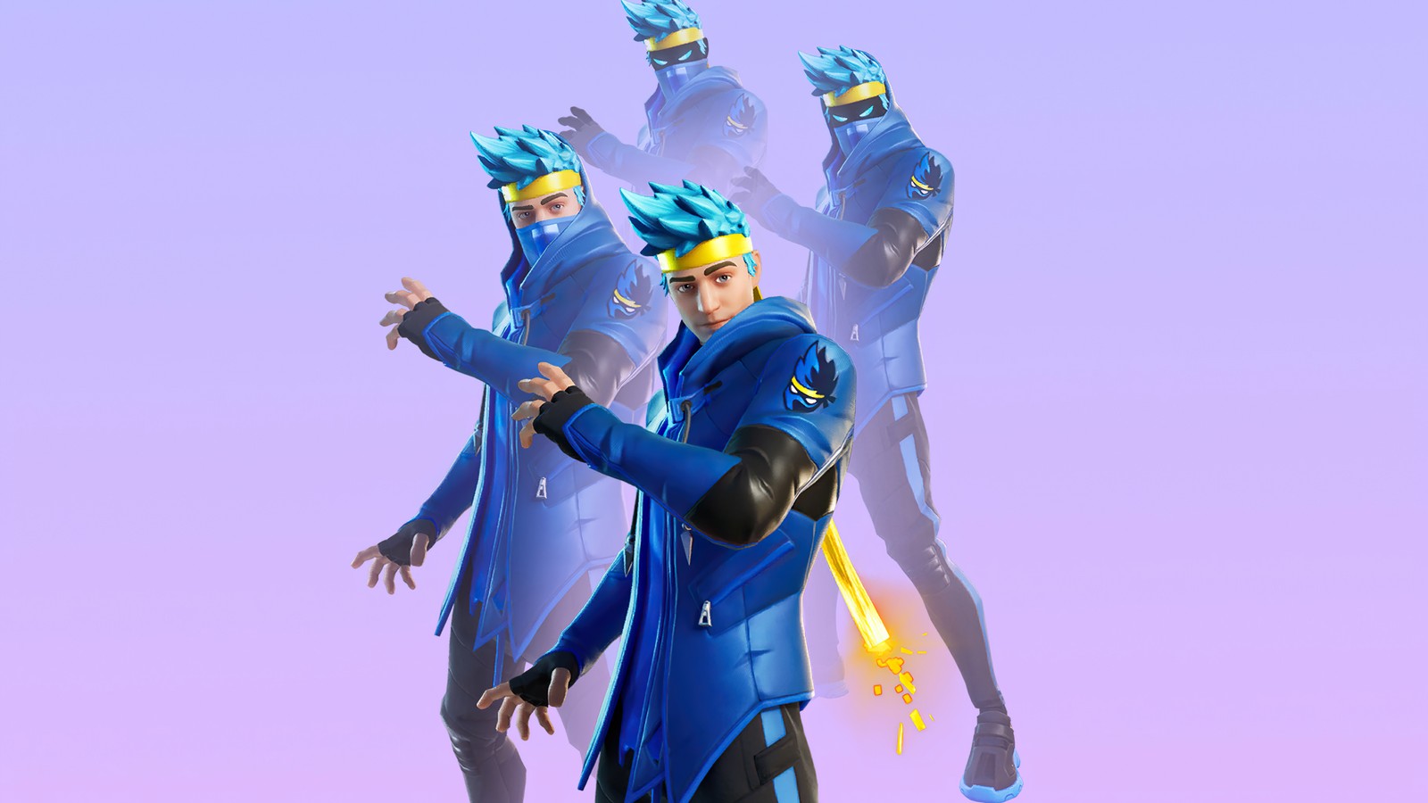 There are three people dressed in blue and black standing together (ninja, fortnite, fortnite battle royale, video game, skin)