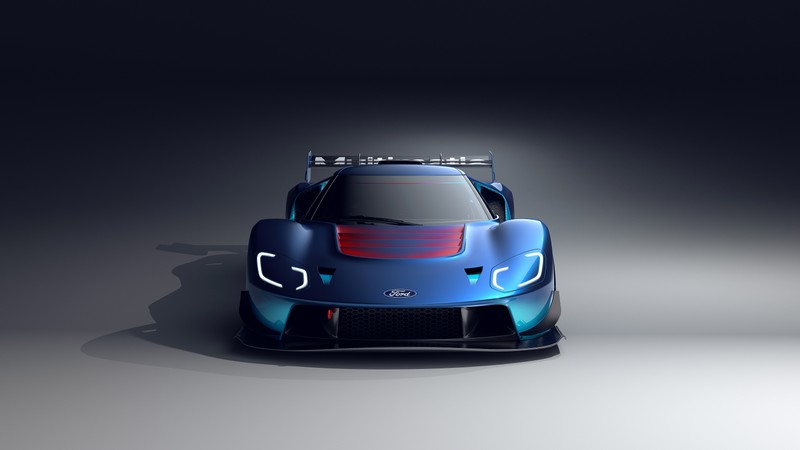 Крупный план синего спортивного автомобиля на сером фоне (ford gt mk iv, 2023, суперкары, 5k, машины)