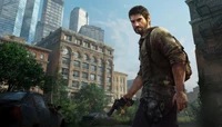 Joel en un paisaje urbano post-apocalíptico de The Last of Us