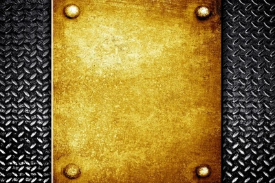 Grunge Steel Texture with Yellow Metal Plate and Rivets