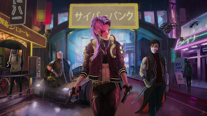 Киберпанк (cyberpunk 2077, видеоигра, девочка, искусство)