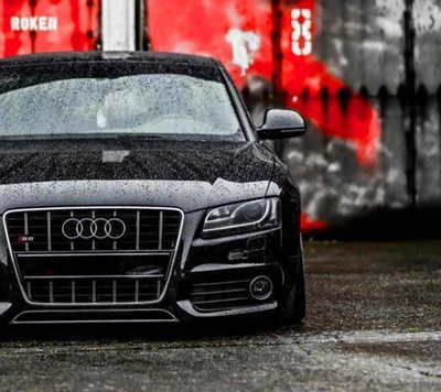 Sleek Black Audi S5 Amidst Urban Backdrop